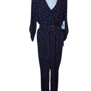 Justfab Womens Jumpsuit Black Polka Dot Belted Surplice Neck Pockets